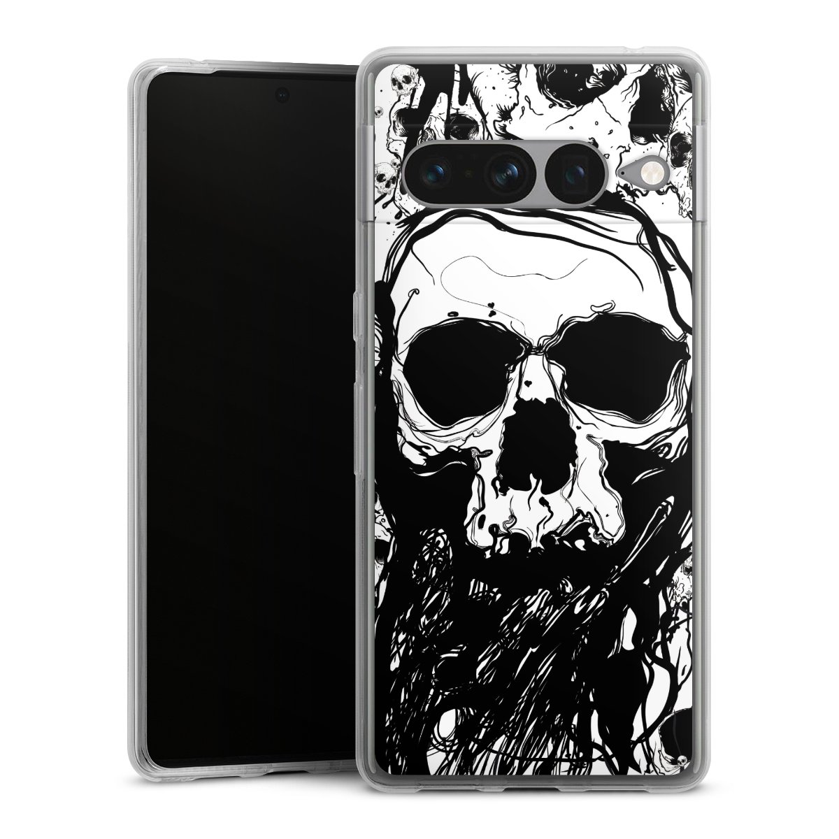 Google Pixel 7 Pro Handy Silikon Hülle Case transparent Handyhülle Totenkopf Halloween Silikon Case