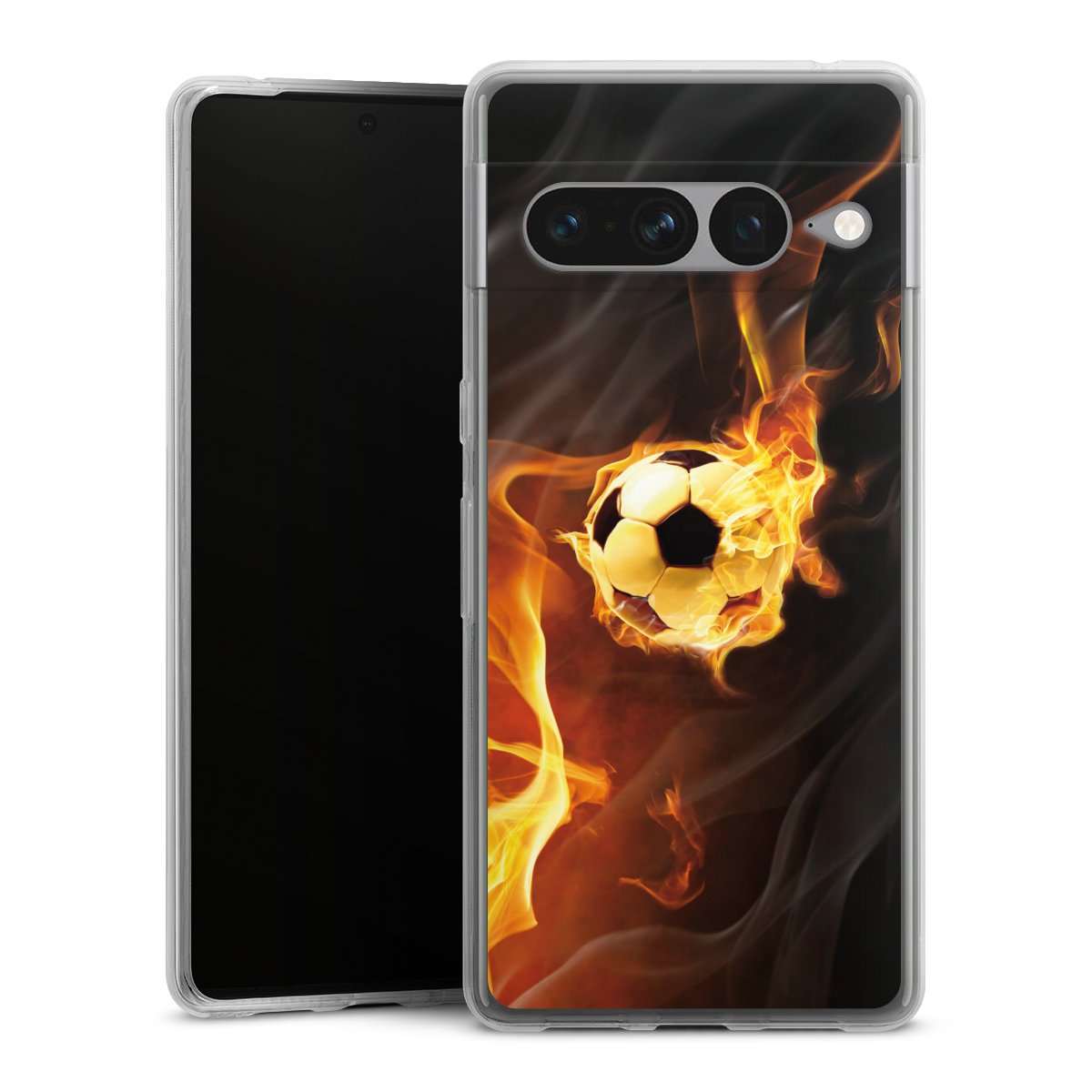 Google Pixel 7 Pro Handy Silikon Hülle Case transparent Handyhülle Ball Fire Soccer Silikon Case