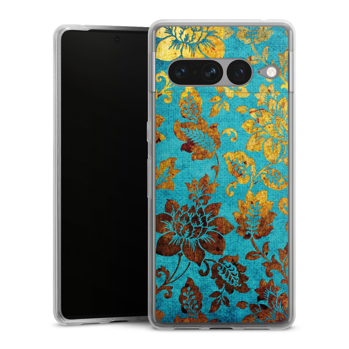 Google Pixel 7 Pro Handy Silikon Hülle Case transparent Handyhülle Ornament Vintage Flowers Silikon Case