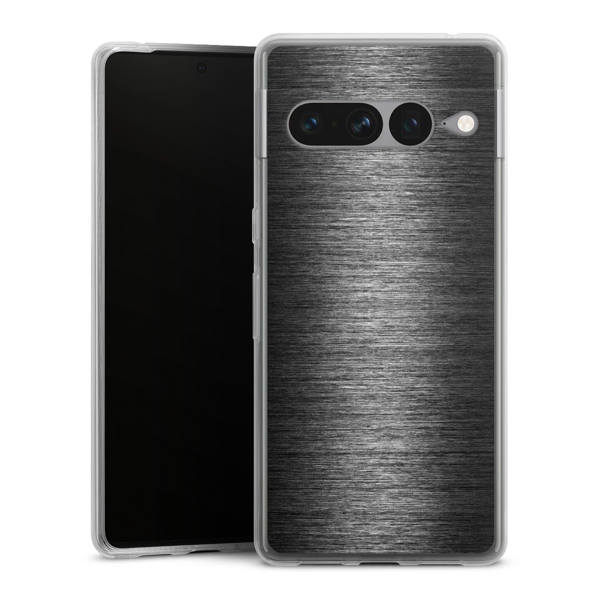 Google Pixel 7 Pro Handy Silikon Hülle Case transparent Handyhülle Metallic Look Anthracite Metal Silikon Case