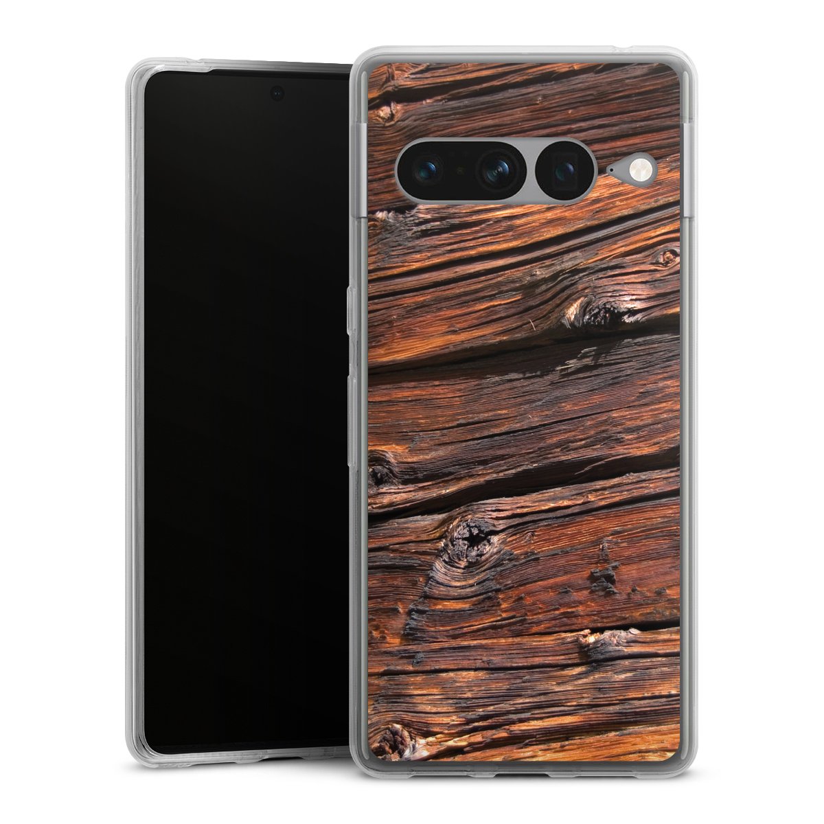 Google Pixel 7 Pro Handy Silikon Hülle Case transparent Handyhülle Beams Wooden Look Wood Silikon Case