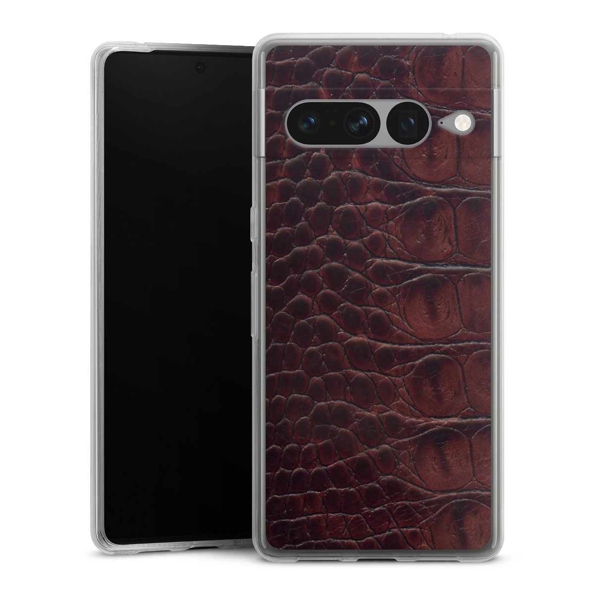 Google Pixel 7 Pro Handy Silikon Hülle Case transparent Handyhülle Crocodile Animal Print Leather Silikon Case