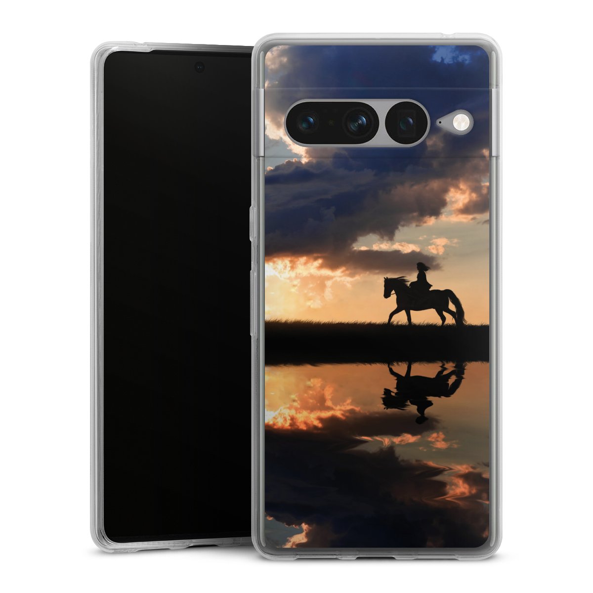 Google Pixel 7 Pro Handy Silikon Hülle Case transparent Handyhülle Horse Sunset Horseback Riding Silikon Case