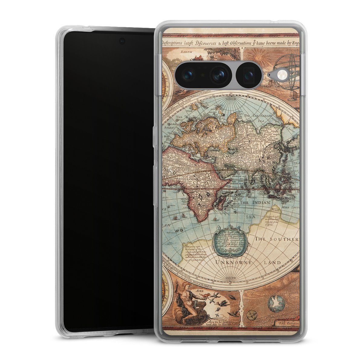 Google Pixel 7 Pro Handy Silikon Hülle Case transparent Handyhülle World Map Vintage Map Silikon Case