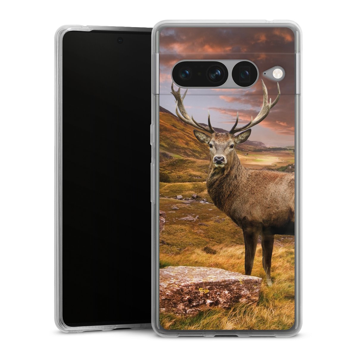 Google Pixel 7 Pro Handy Silikon Hülle Case transparent Handyhülle Meadow Mountain Deer Silikon Case