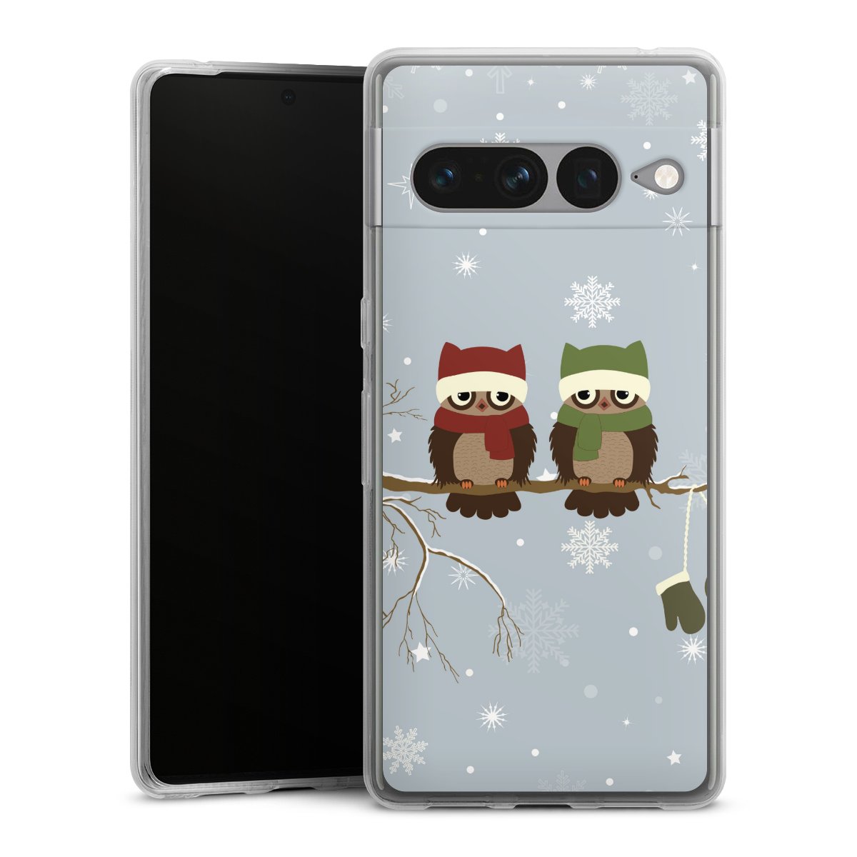 Google Pixel 7 Pro Handy Silikon Hülle Case transparent Handyhülle Owl Winter Christmas Silikon Case