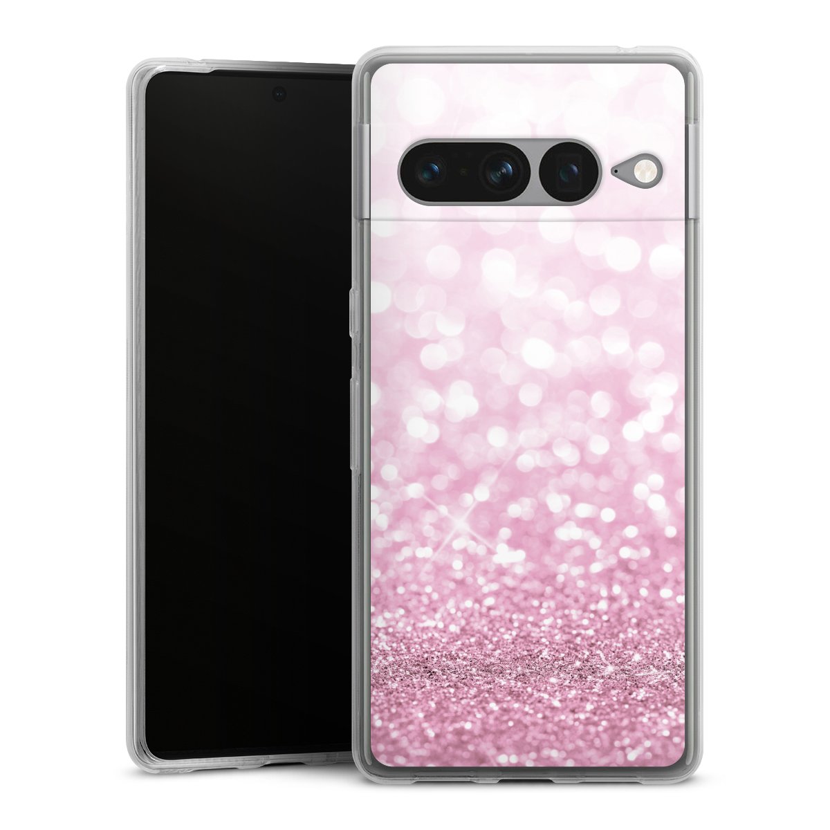 Google Pixel 7 Pro Handy Silikon Hülle Case transparent Handyhülle Glitzer Pink Shine Silikon Case