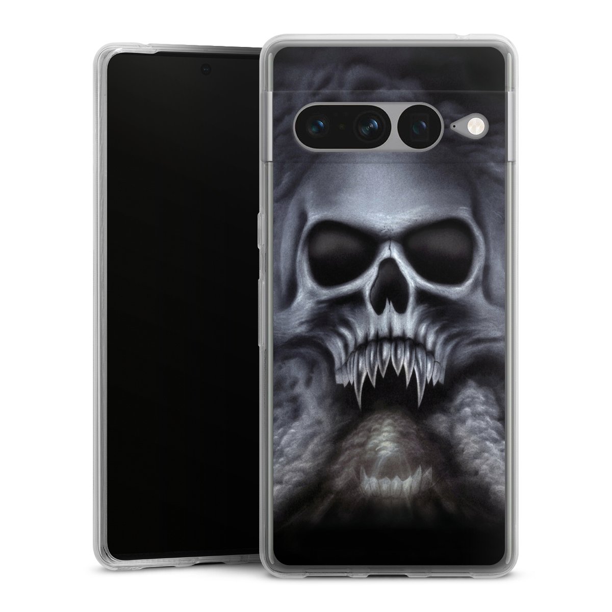 Google Pixel 7 Pro Handy Silikon Hülle Case transparent Handyhülle Totenkopf Skull Silikon Case