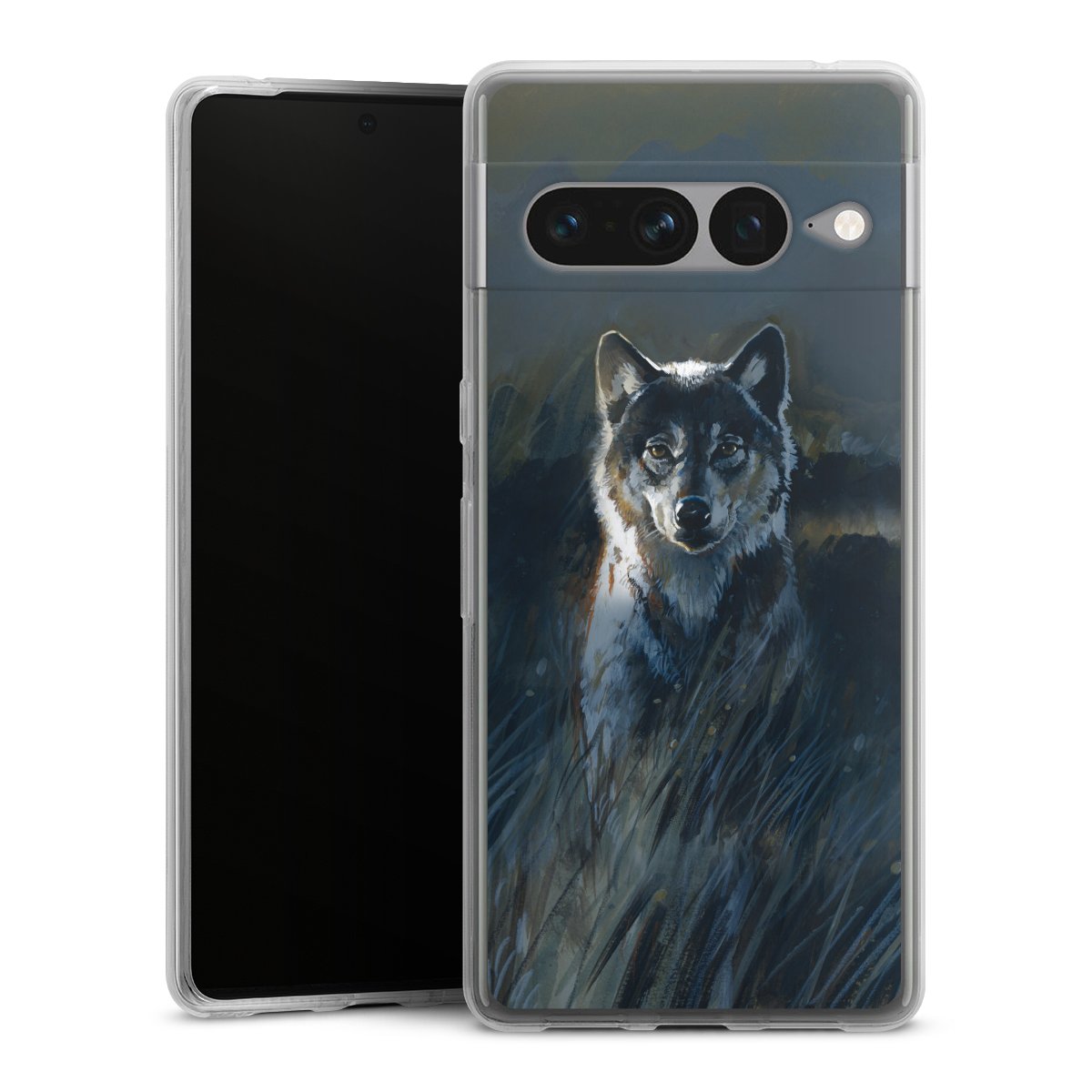 Google Pixel 7 Pro Handy Silikon Hülle Case transparent Handyhülle Nature Wolf Painting Silikon Case