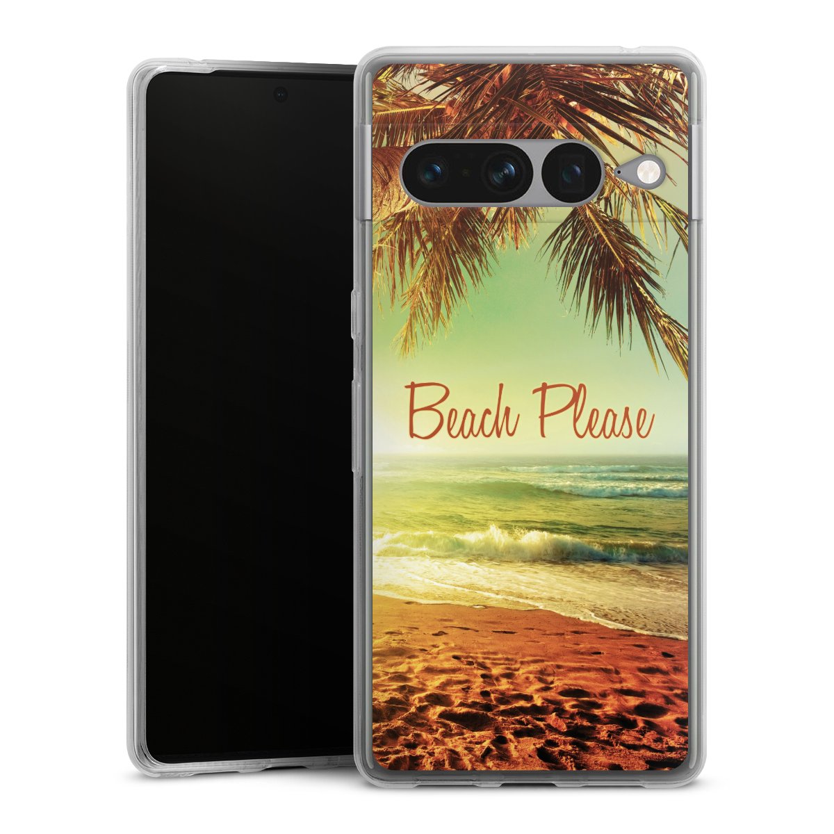 Google Pixel 7 Pro Handy Silikon Hülle Case transparent Handyhülle Beach Urlaub Palm Tree Silikon Case