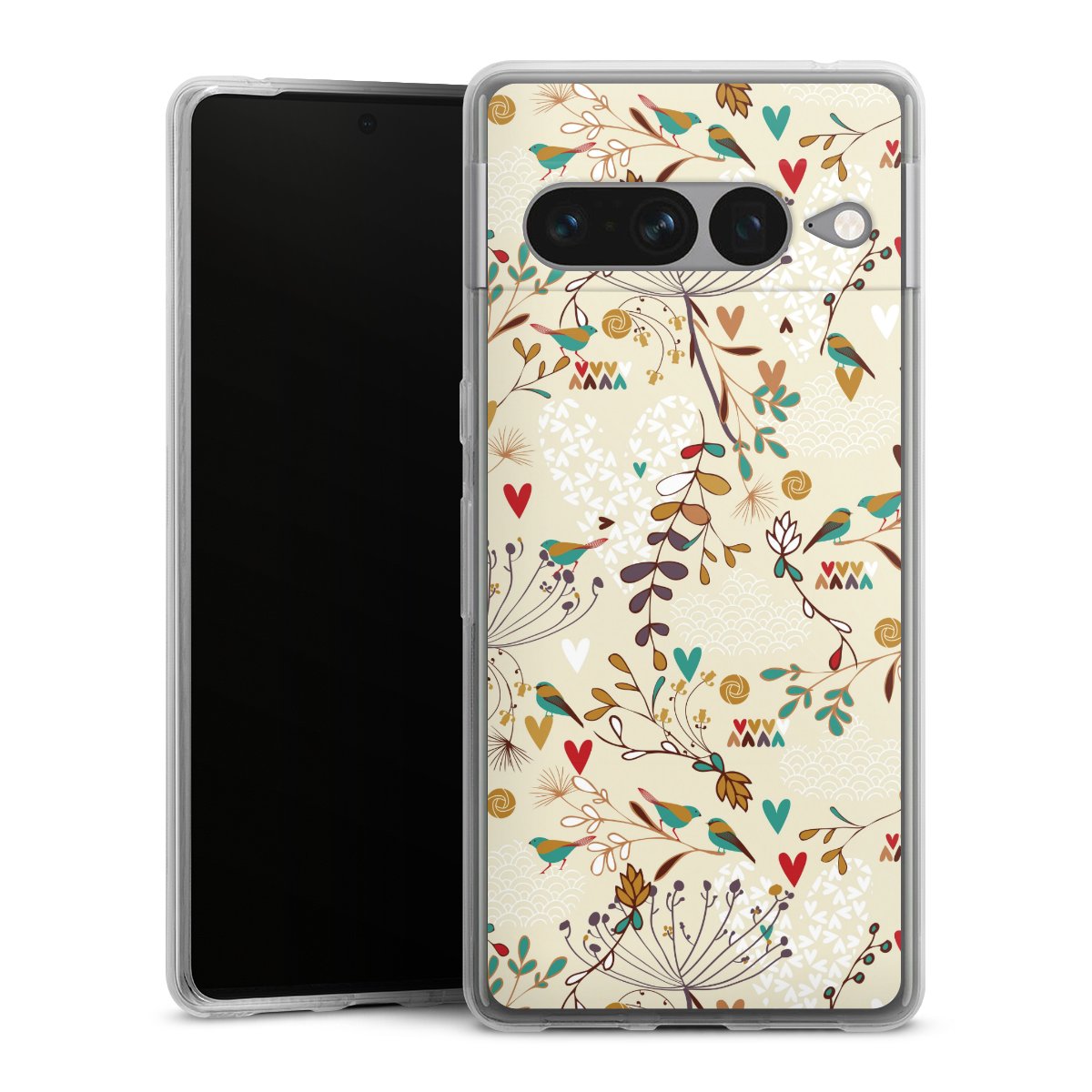 Google Pixel 7 Pro Handy Silikon Hülle Case transparent Handyhülle Bird Flowers Retro Silikon Case