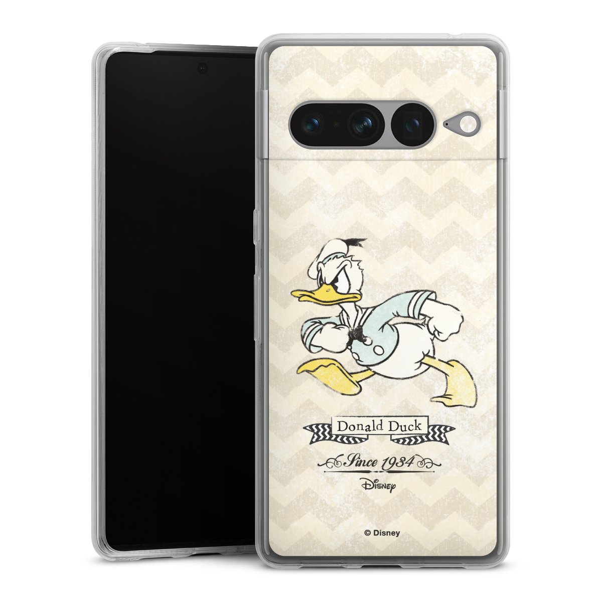 Google Pixel 7 Pro Handy Silikon Hülle Case transparent Handyhülle Official Licensed Product Disney Donuld Duck Vintage Silikon Case