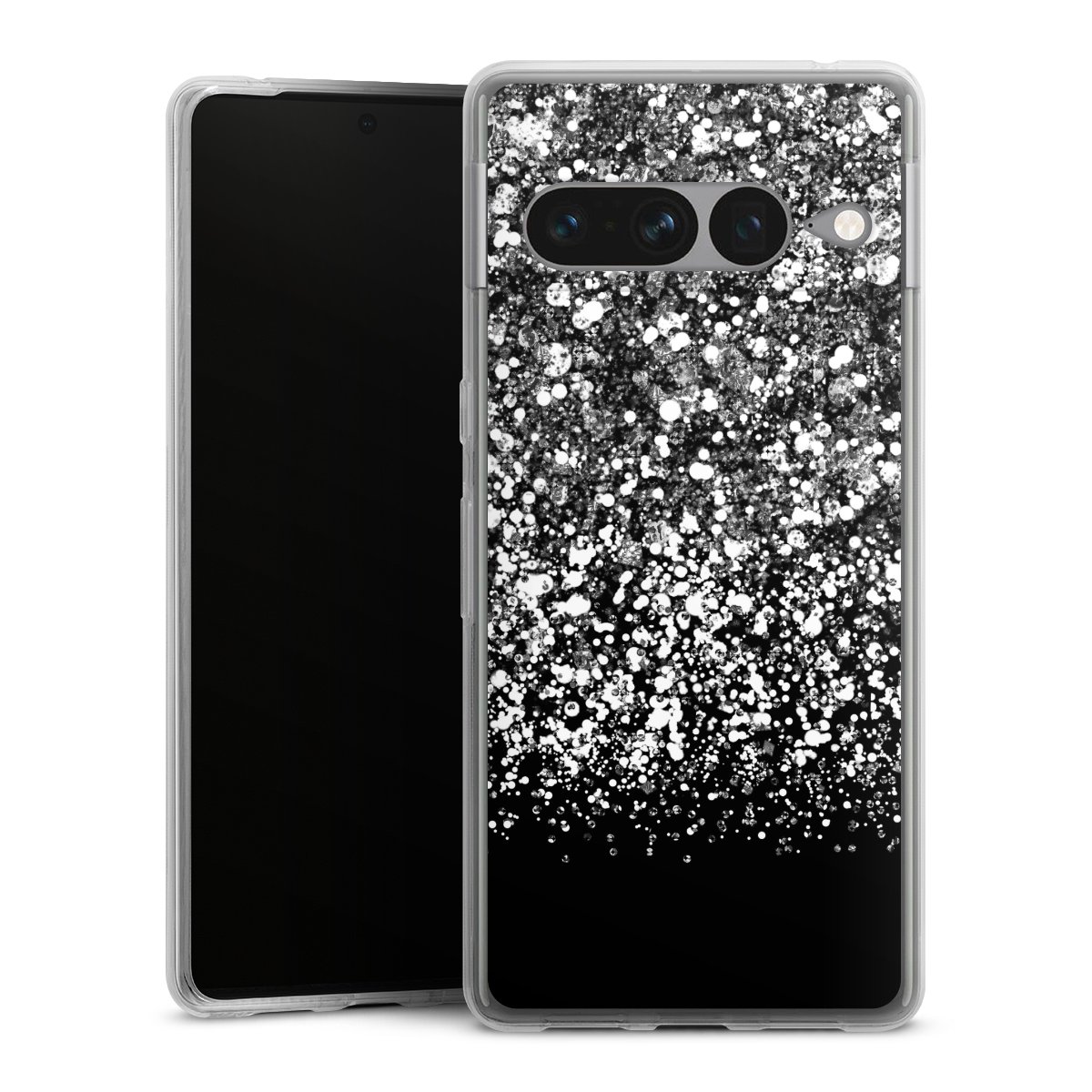 Google Pixel 7 Pro Handy Silikon Hülle Case transparent Handyhülle Glitzer Snowflake Muster Silikon Case