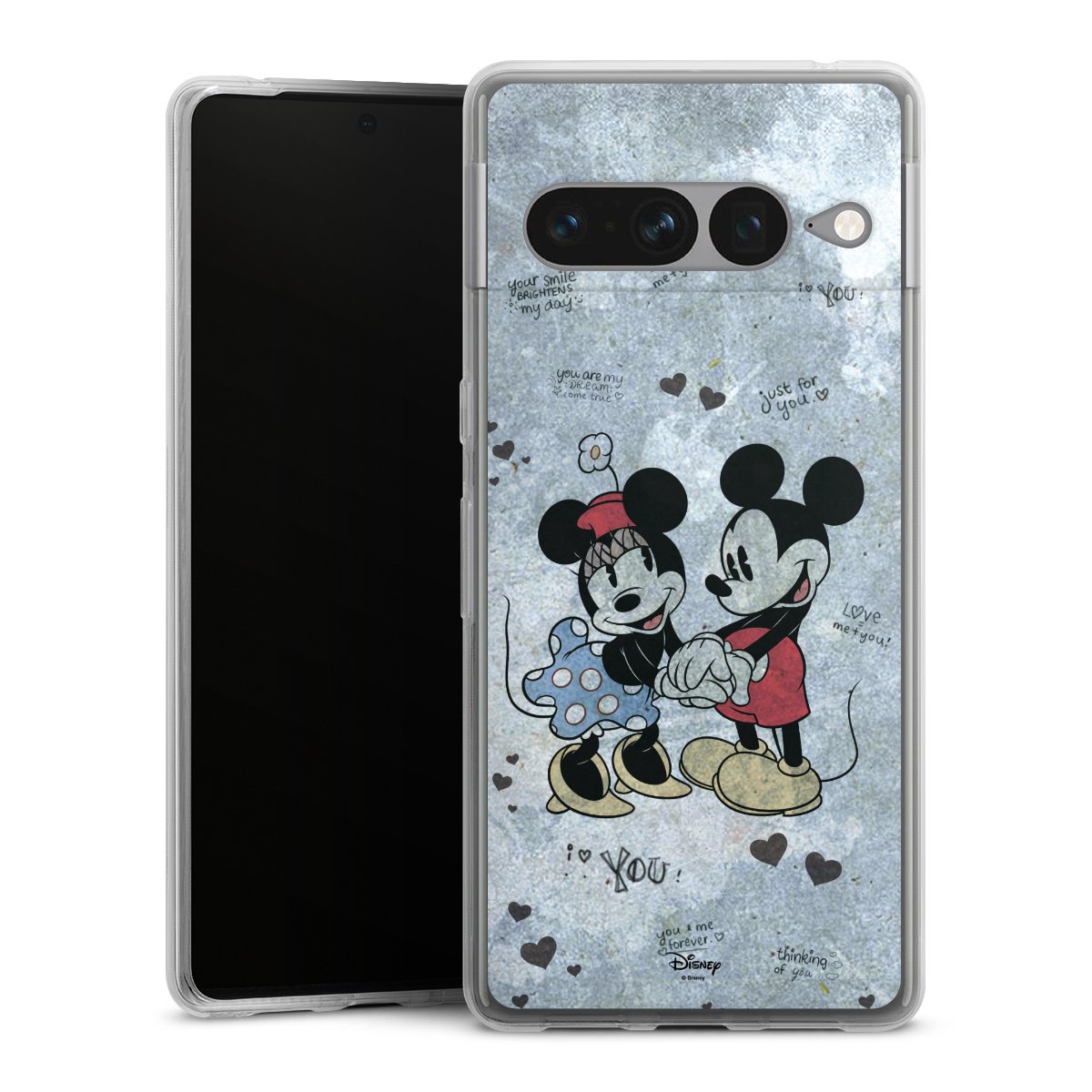 Google Pixel 7 Pro Handy Silikon Hülle Case transparent Handyhülle Mickey & Minnie Mouse Vintage Disney Silikon Case