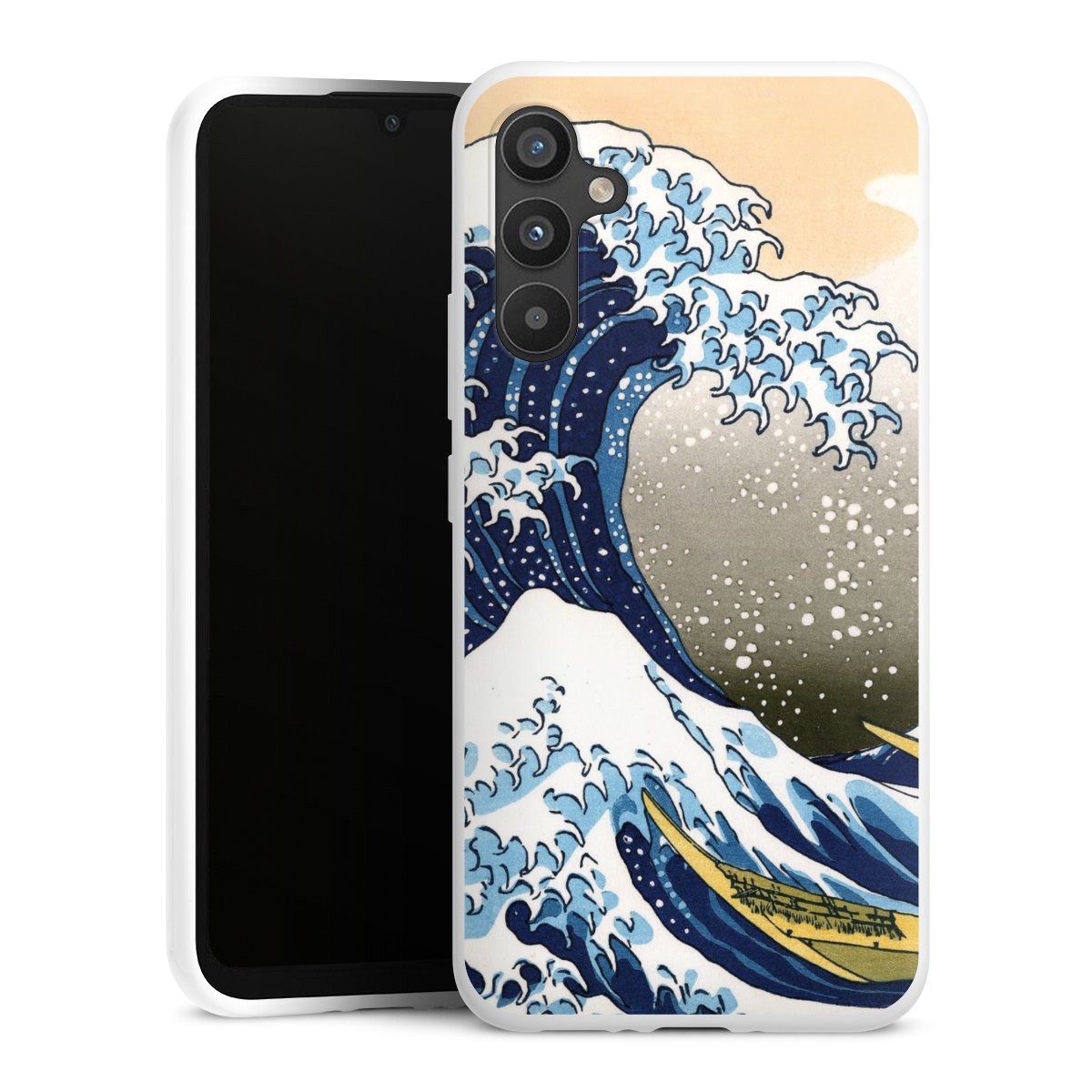 Galaxy A34 5G Handy Silikon Hülle Case weiß Handyhülle Kunst Katsushika Hokusai Die Große Welle Vor Kanagawa Silikon Case