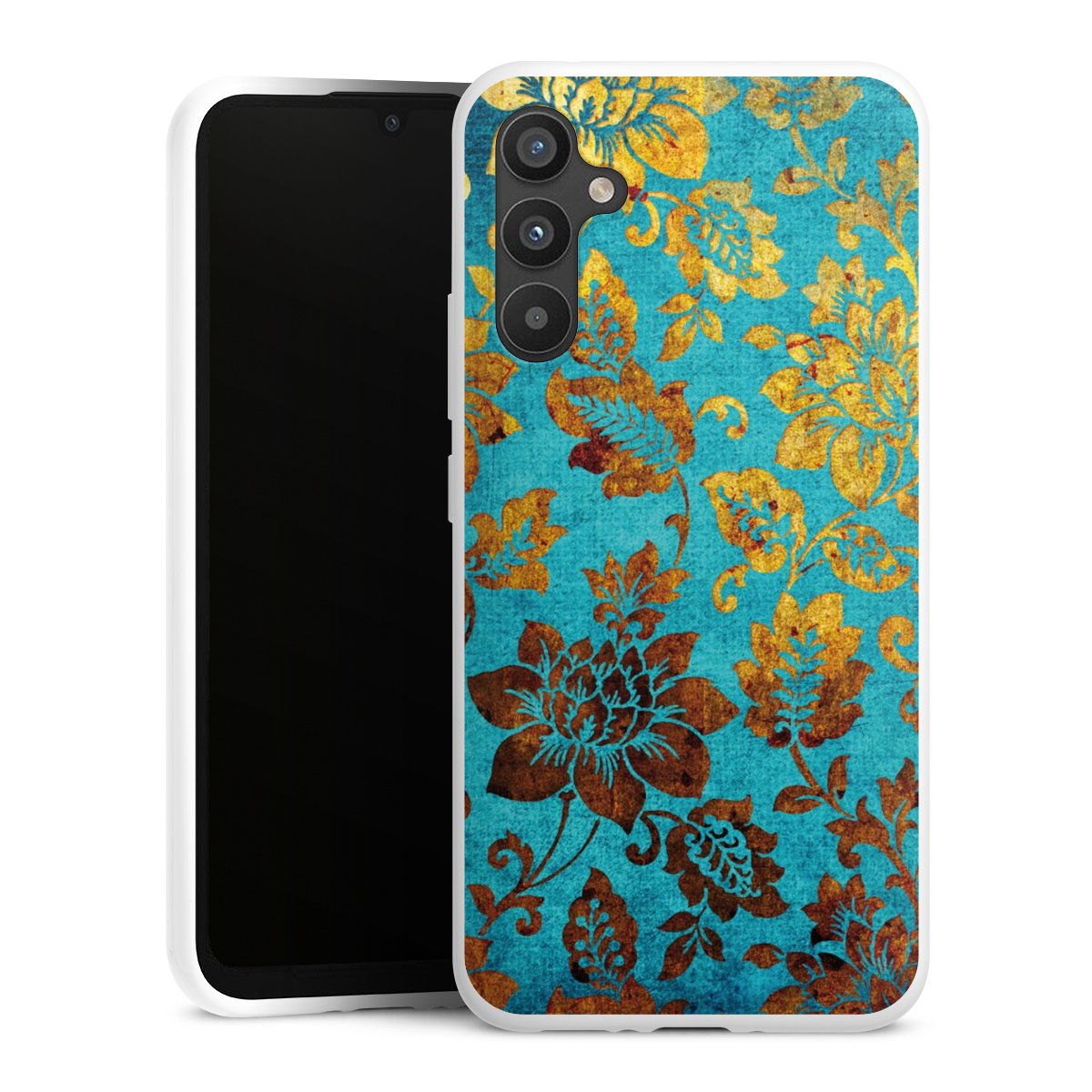 Galaxy A34 5G Handy Silikon Hülle Case weiß Handyhülle Ornament Vintage Flowers Silikon Case