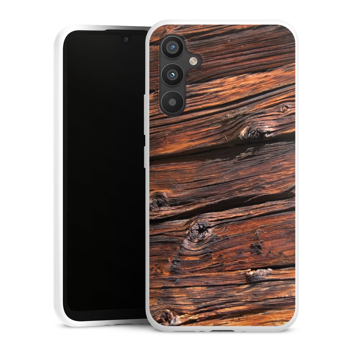 Galaxy A34 5G Handy Silikon Hülle Case weiß Handyhülle Beams Wooden Look Wood Silikon Case