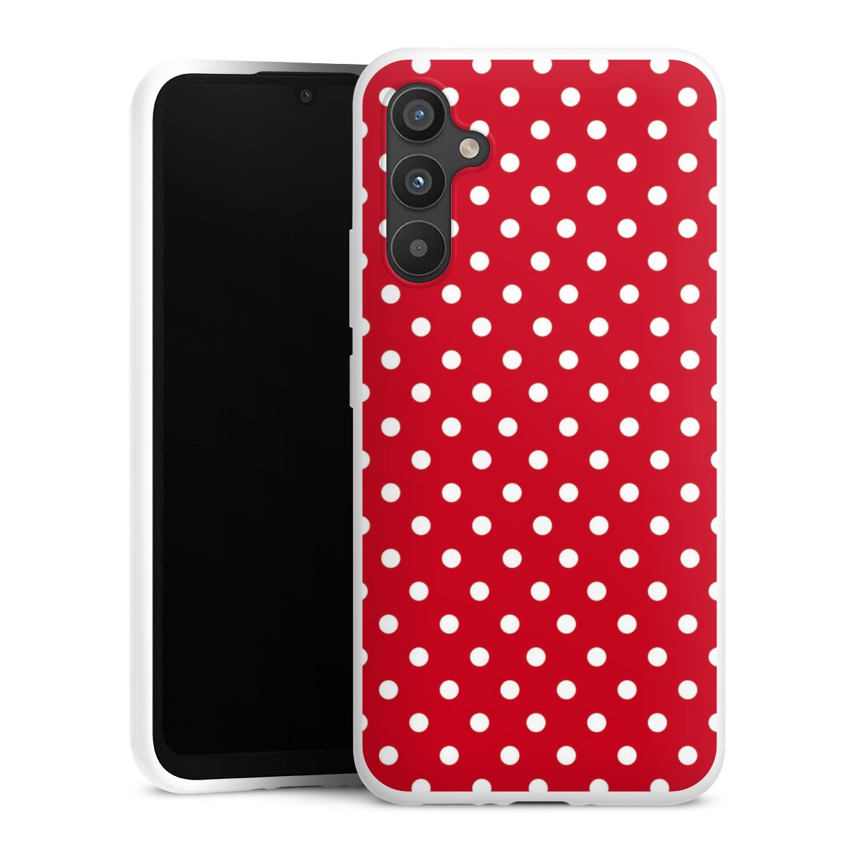 Galaxy A34 5G Handy Silikon Hülle Case weiß Handyhülle Points Polka Dots Retro Silikon Case