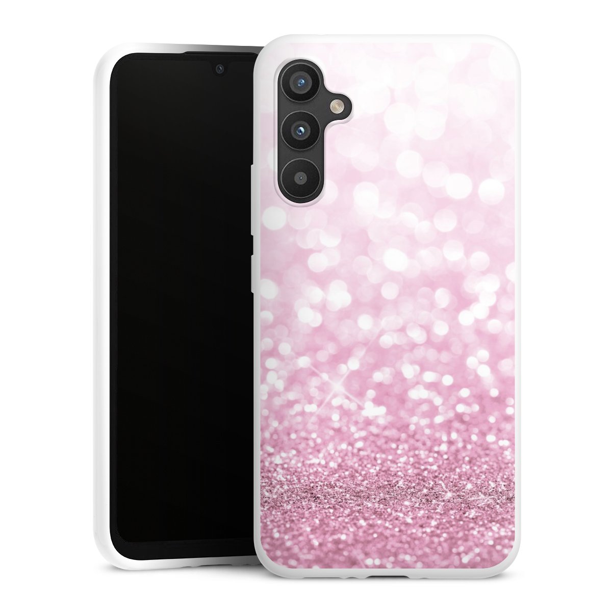 Galaxy A34 5G Handy Silikon Hülle Case weiß Handyhülle Glitzer Pink Shine Silikon Case