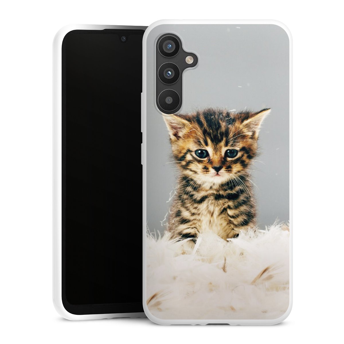 Galaxy A34 5G Handy Silikon Hülle Case weiß Handyhülle Cat Feather Pet Silikon Case