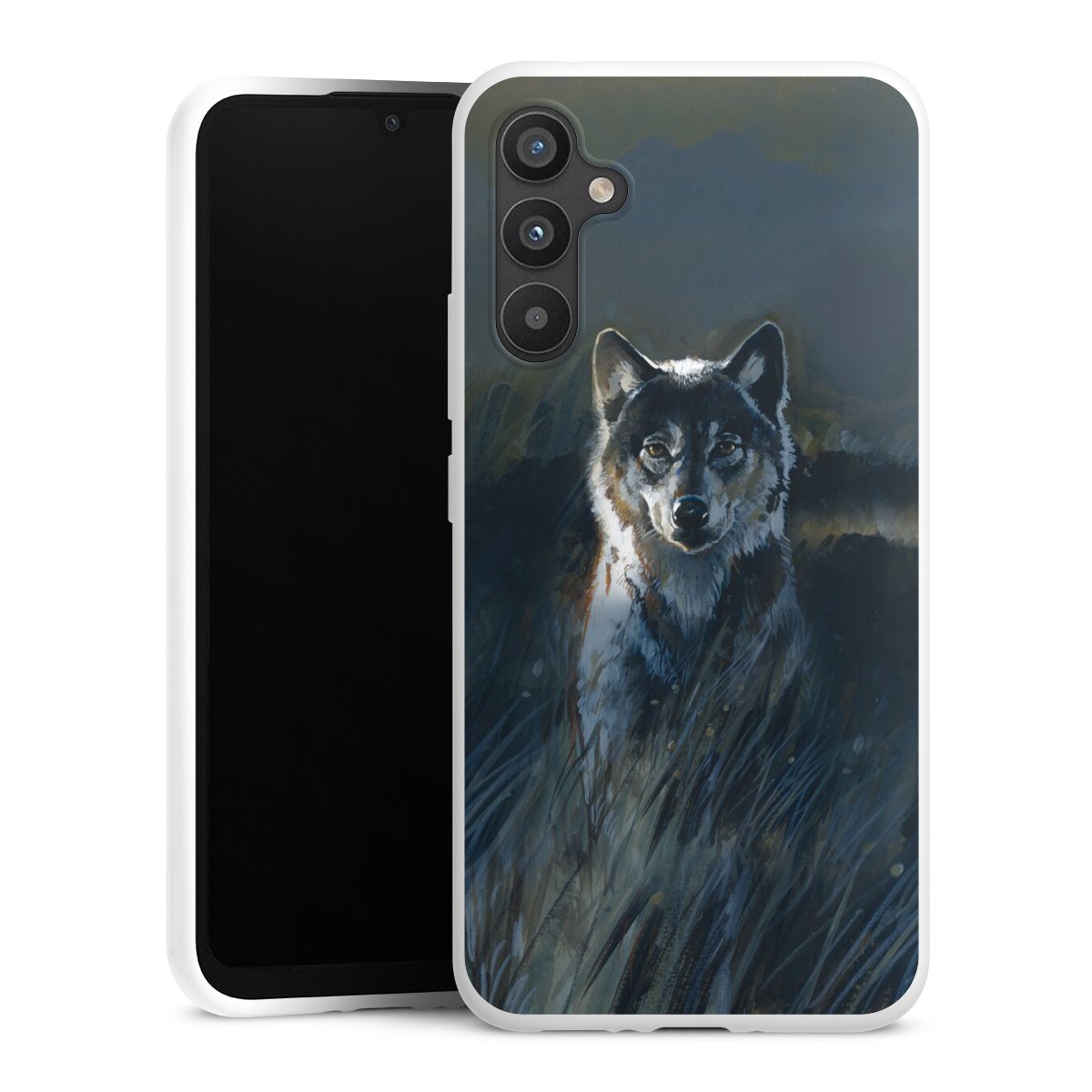 Galaxy A34 5G Handy Silikon Hülle Case weiß Handyhülle Nature Wolf Painting Silikon Case