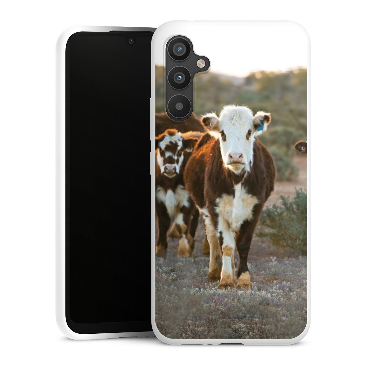 Galaxy A34 5G Handy Silikon Hülle Case weiß Handyhülle Cow Farmer Calf Silikon Case