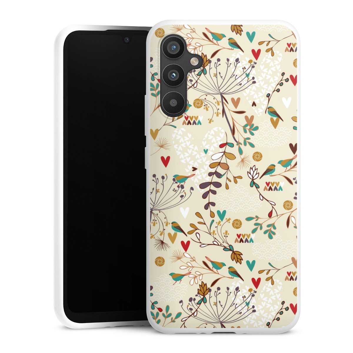 Galaxy A34 5G Handy Silikon Hülle Case weiß Handyhülle Bird Flowers Retro Silikon Case