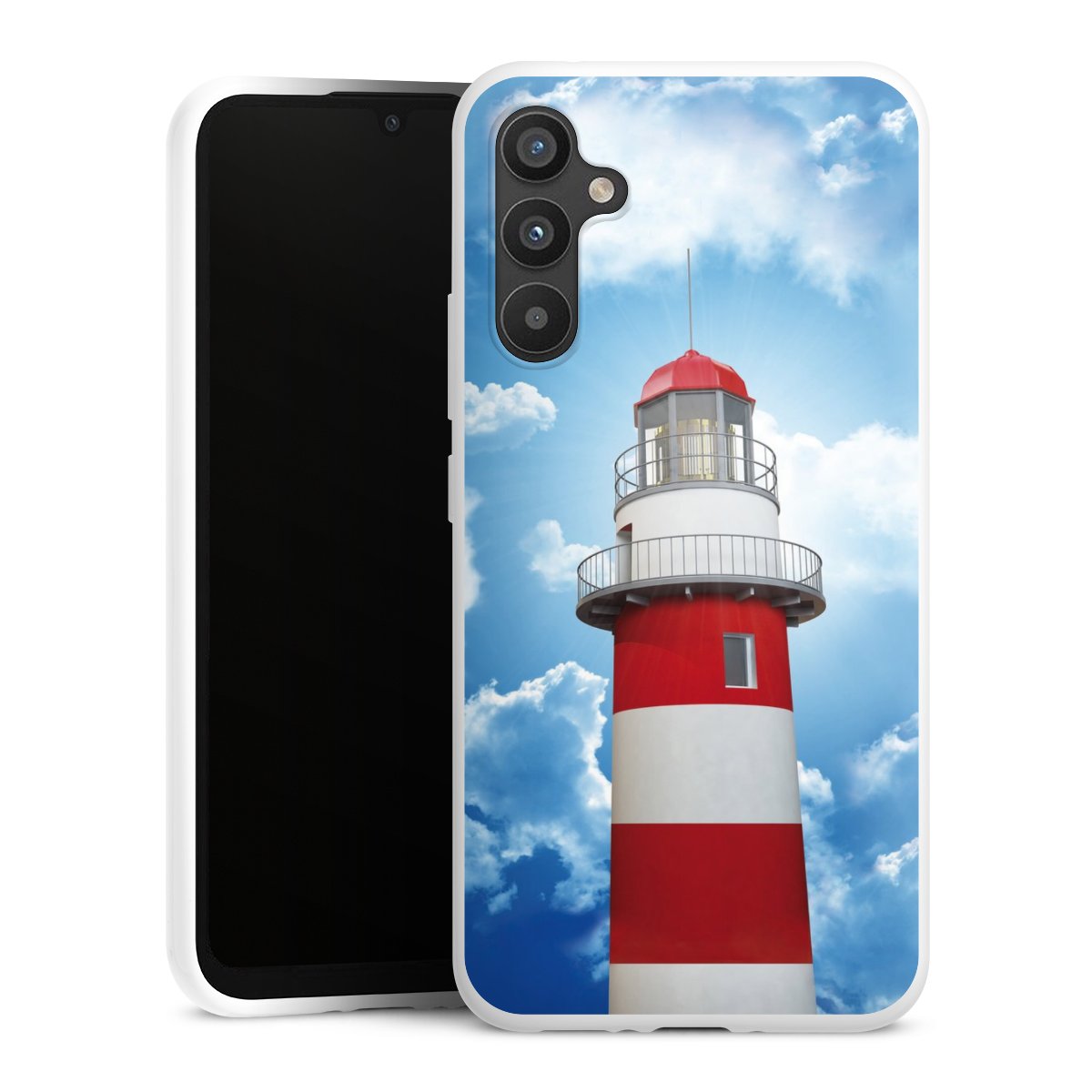 Galaxy A34 5G Handy Silikon Hülle Case weiß Handyhülle Lighthouse Sky Cloud Silikon Case