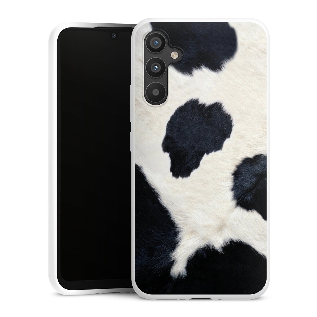 Galaxy A34 5G Handy Silikon Hülle Case weiß Handyhülle Animal Look Animal Print Cow Skin Silikon Case