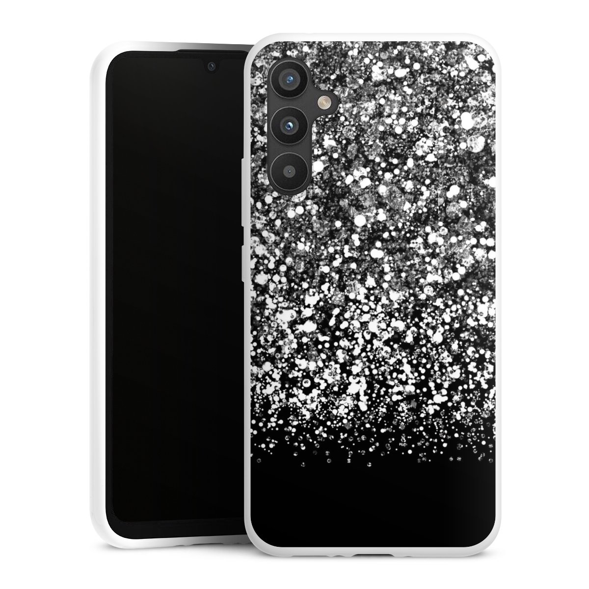 Galaxy A34 5G Handy Silikon Hülle Case weiß Handyhülle Glitzer Snowflake Muster Silikon Case