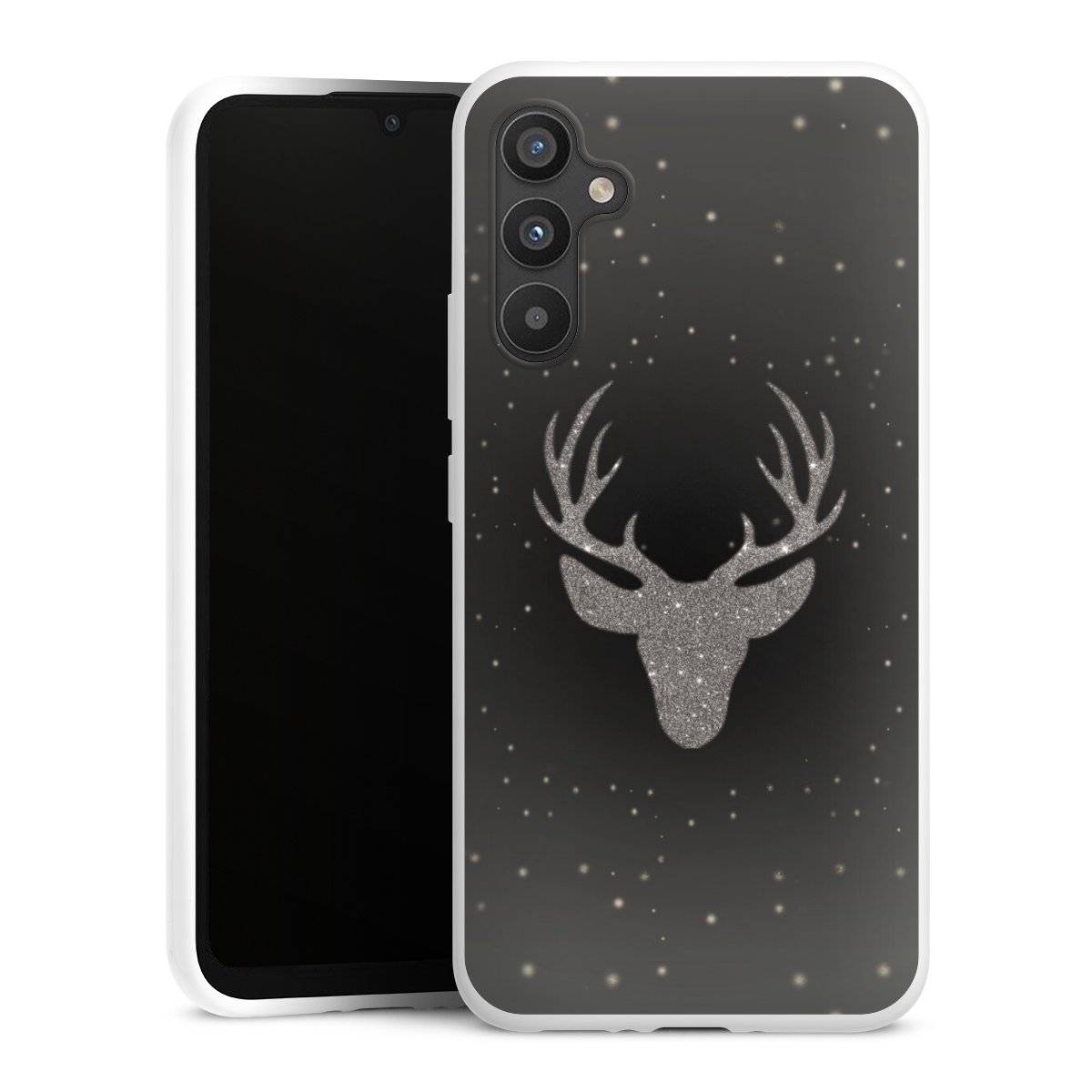 Galaxy A34 5G Handy Silikon Hülle Case weiß Handyhülle Winter Deer Glitzer Silikon Case