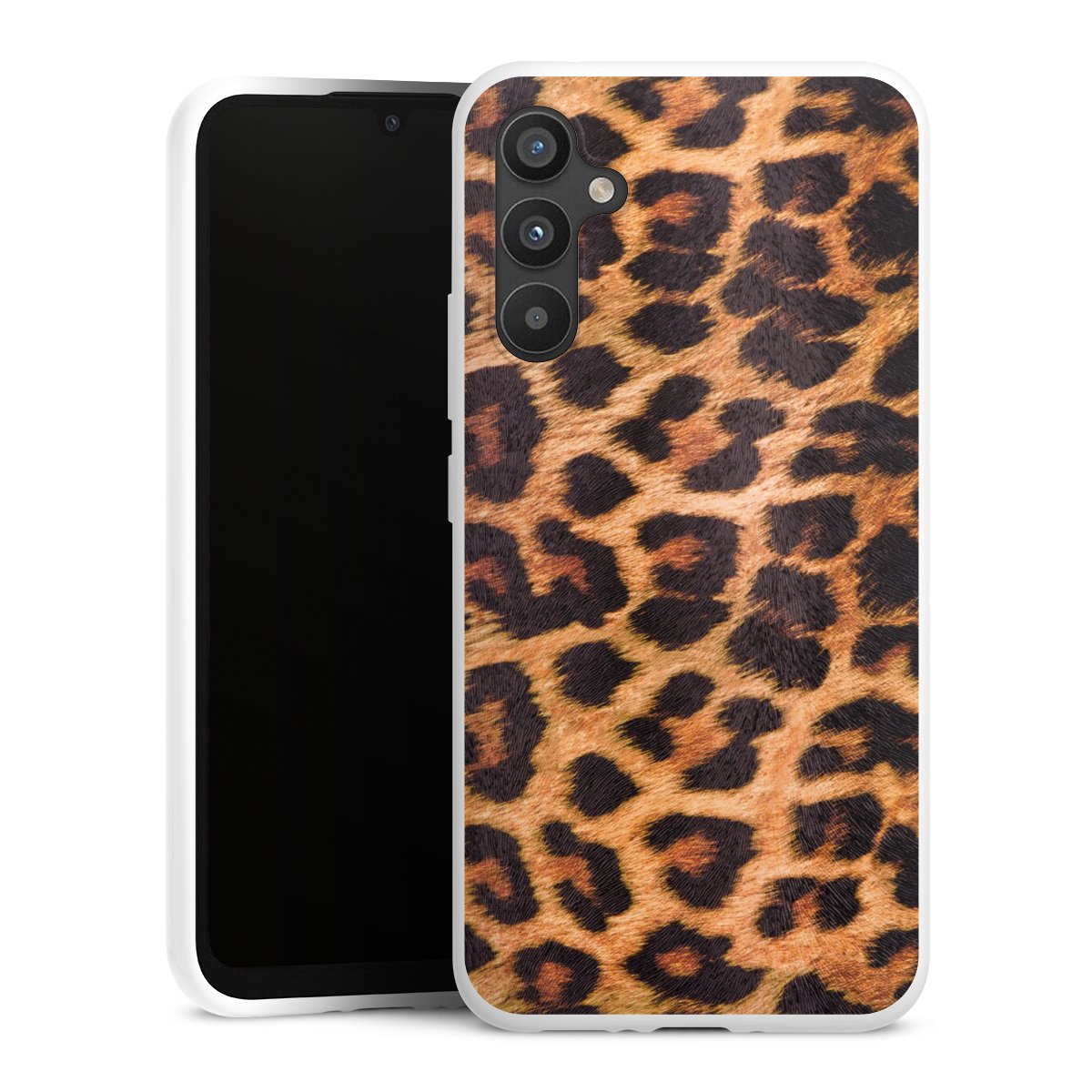 Galaxy A34 5G Handy Silikon Hülle Case weiß Handyhülle Animal Print Leopard Fur Silikon Case