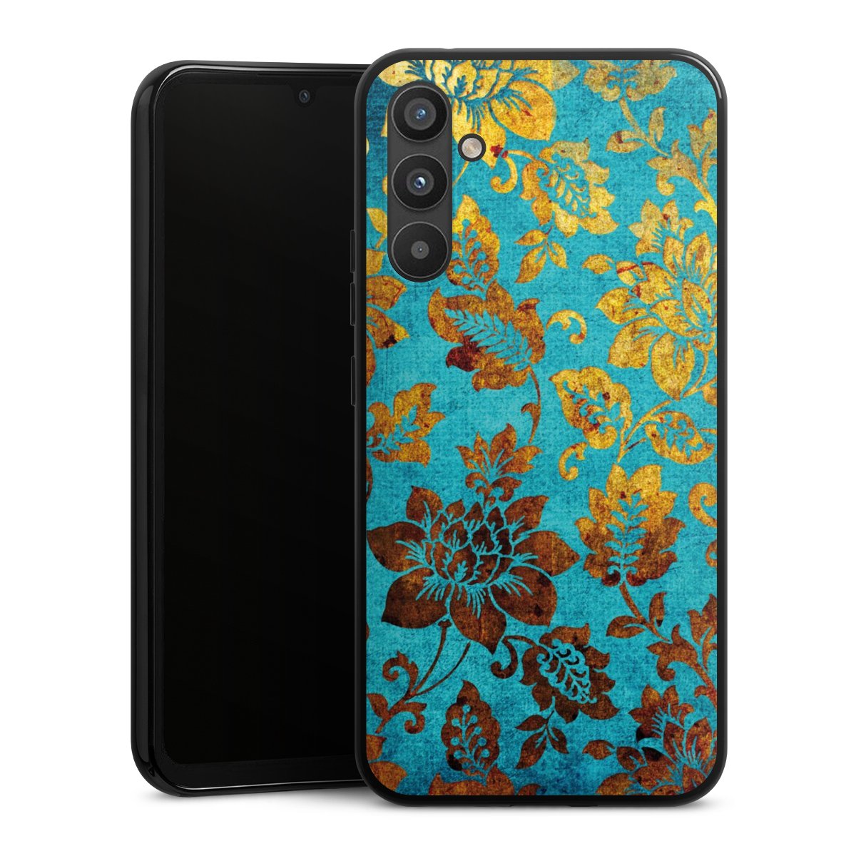 Galaxy A34 5G Handy Silikon Hülle Case schwarz Handyhülle Ornament Vintage Flowers