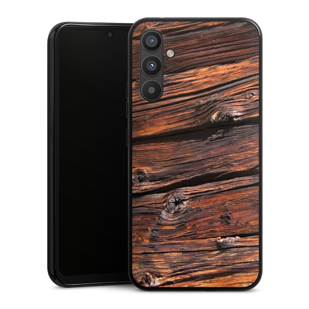 Galaxy A34 5G Handy Silikon Hülle Case schwarz Handyhülle Beams Wooden Look Wood