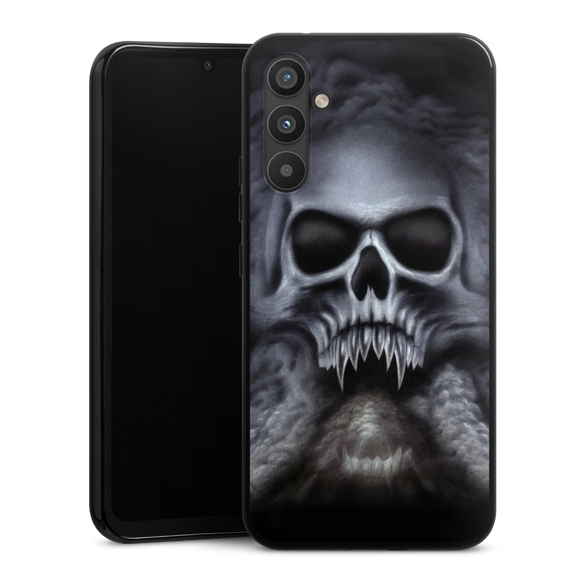 Galaxy A34 5G Handy Silikon Hülle Case schwarz Handyhülle Totenkopf Skull