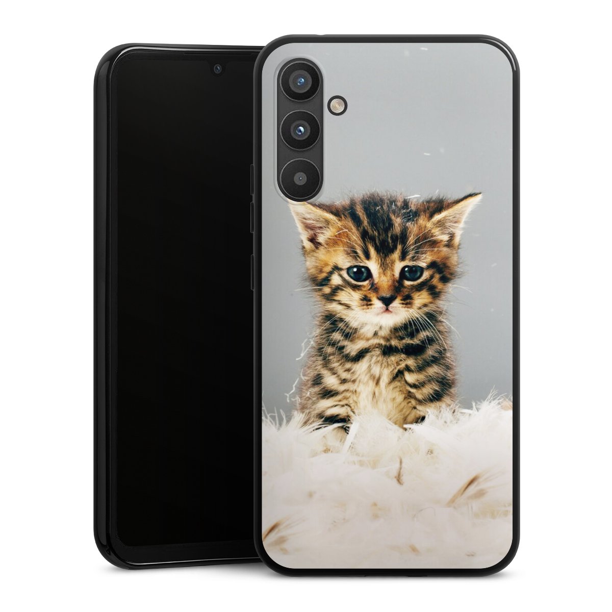 Galaxy A34 5G Handy Silikon Hülle Case schwarz Handyhülle Cat Feather Pet