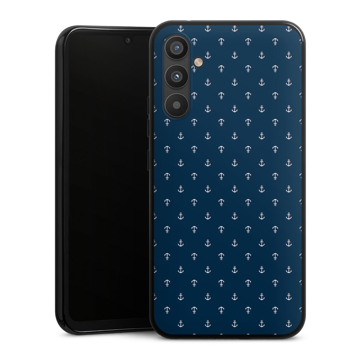 Galaxy A34 5G Handy Silikon Hülle Case schwarz Handyhülle Muster Anchor Sail