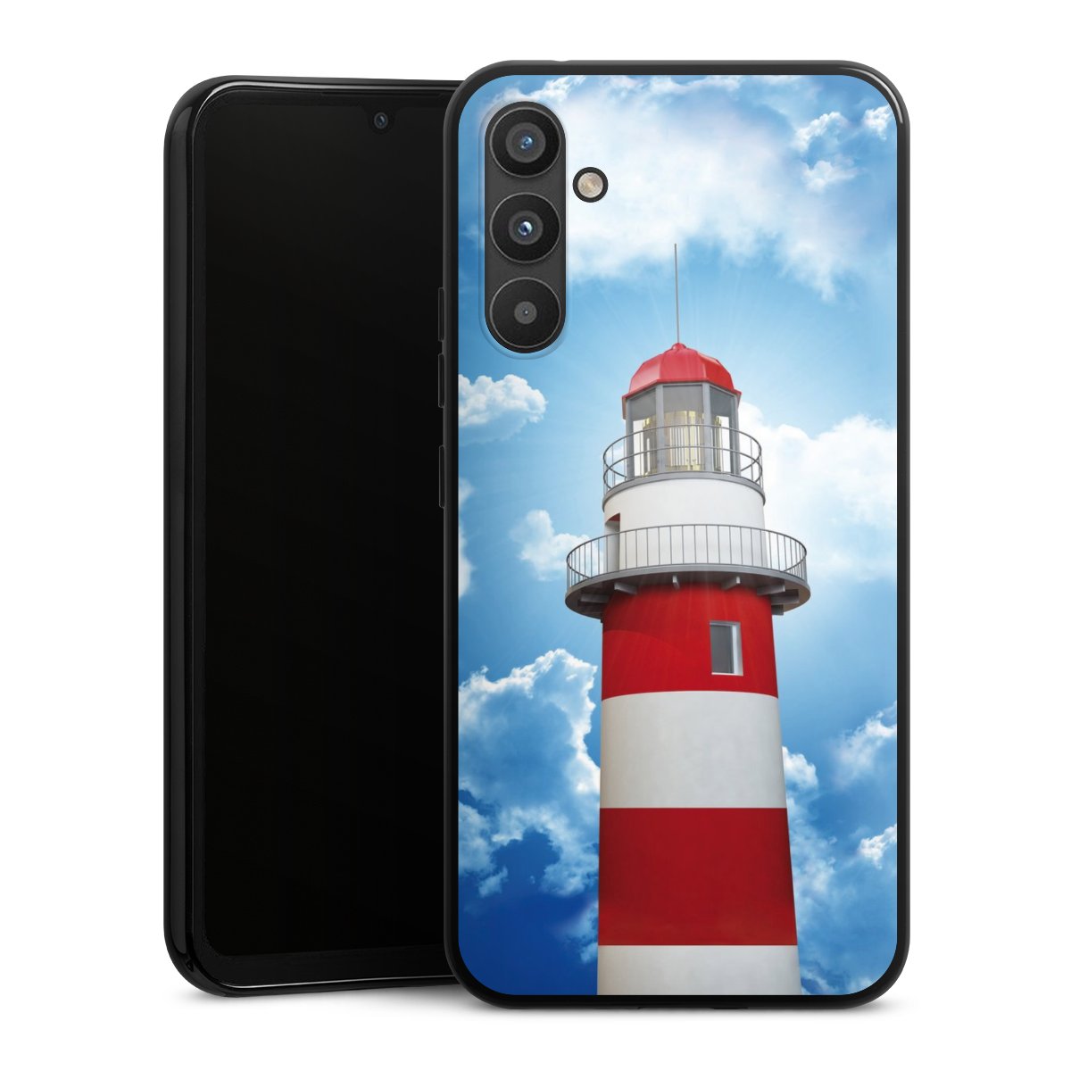 Galaxy A34 5G Handy Silikon Hülle Case schwarz Handyhülle Lighthouse Sky Cloud