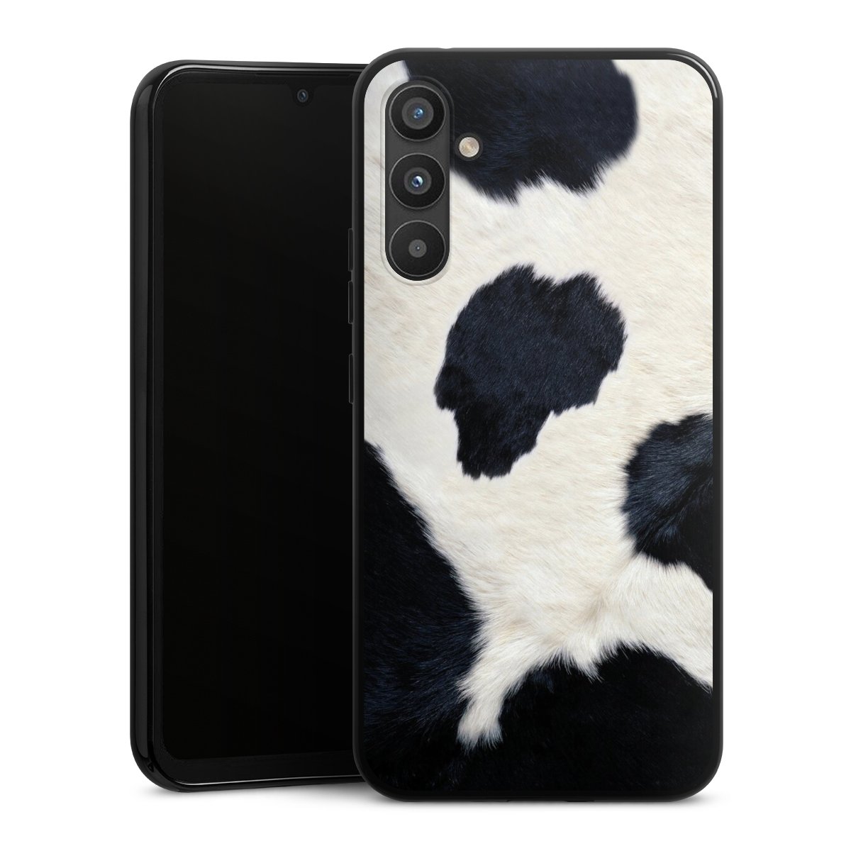 Galaxy A34 5G Handy Silikon Hülle Case schwarz Handyhülle Animal Look Animal Print Cow Skin