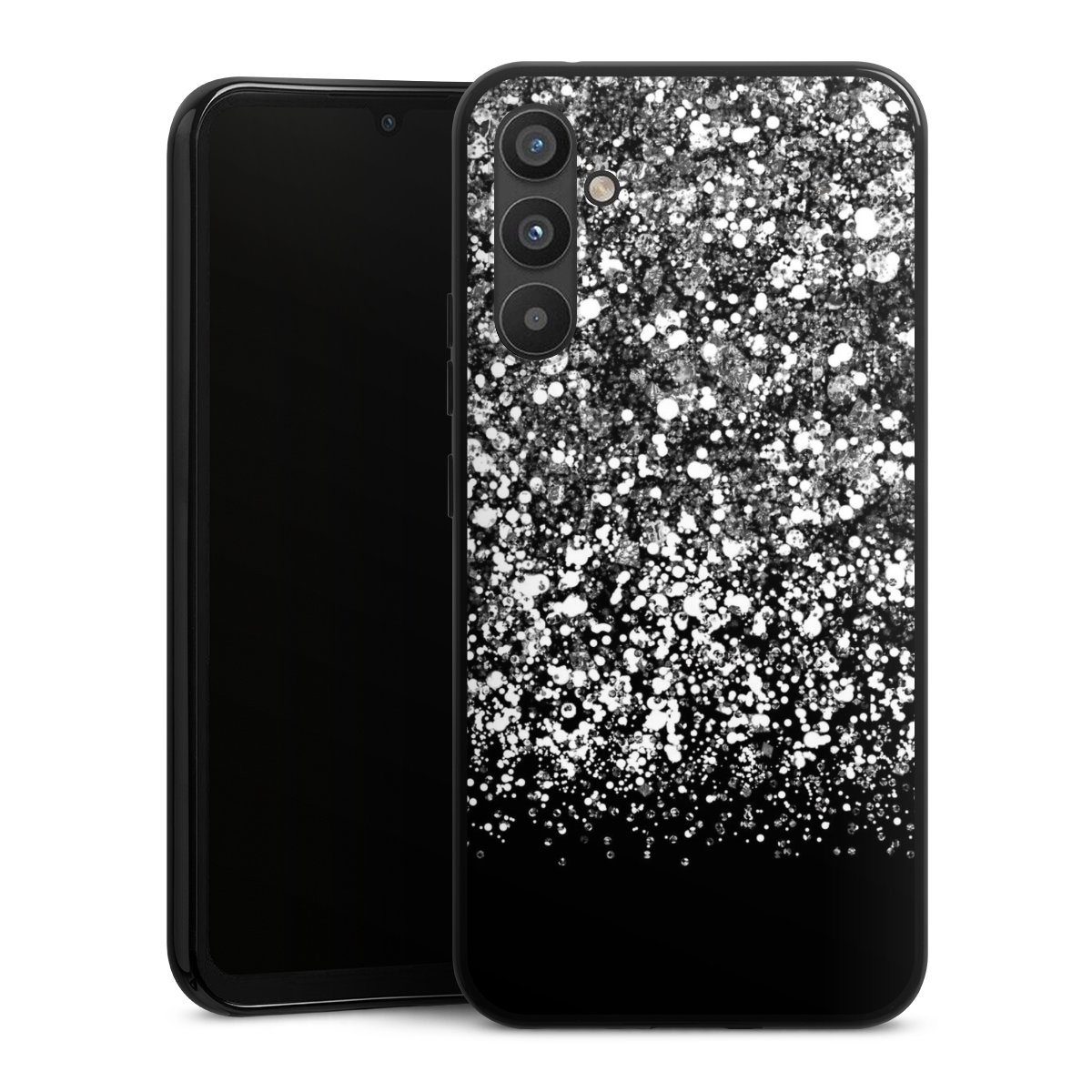 Galaxy A34 5G Handy Silikon Hülle Case schwarz Handyhülle Glitzer Snowflake Muster