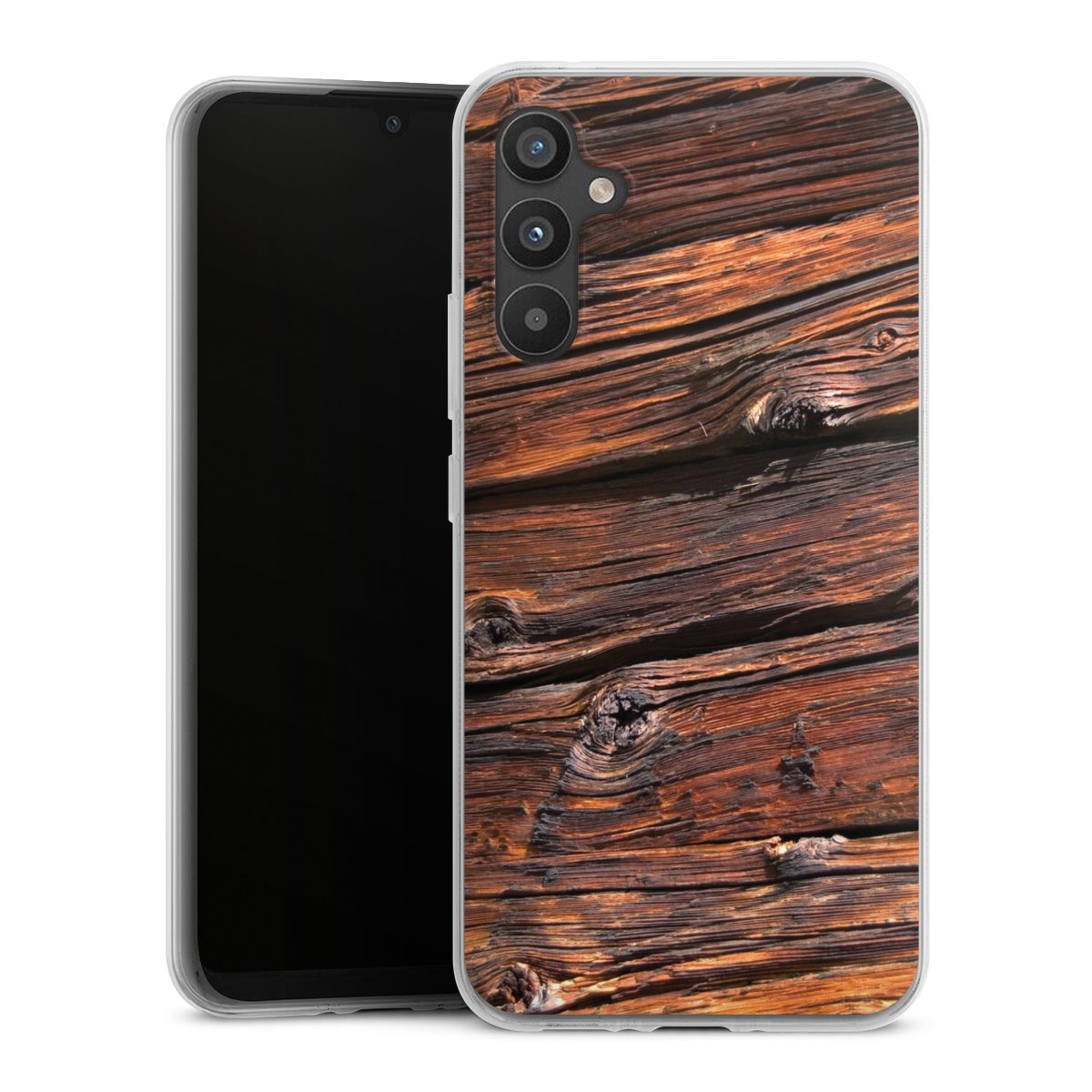 Galaxy A34 5G Handy Silikon Hülle Case transparent Handyhülle Beams Wooden Look Wood Silikon Case