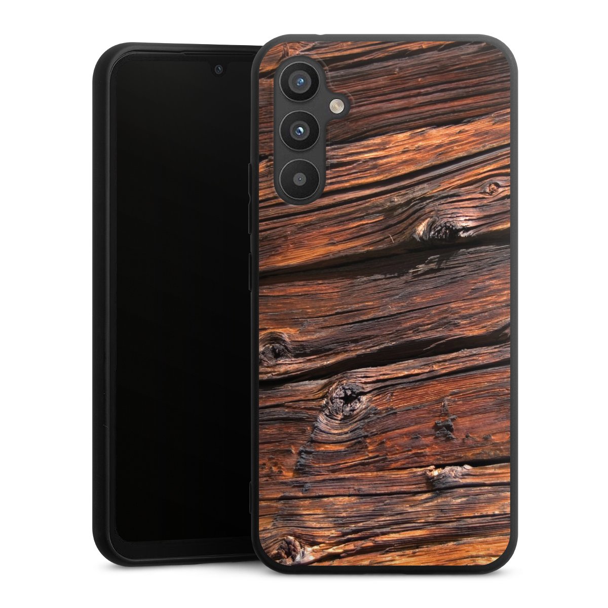 Galaxy A34 5G Handy Premium Silikon Hülle Handyhülle schwarz Case Beams Wooden Look Wood Silikon Premium Case