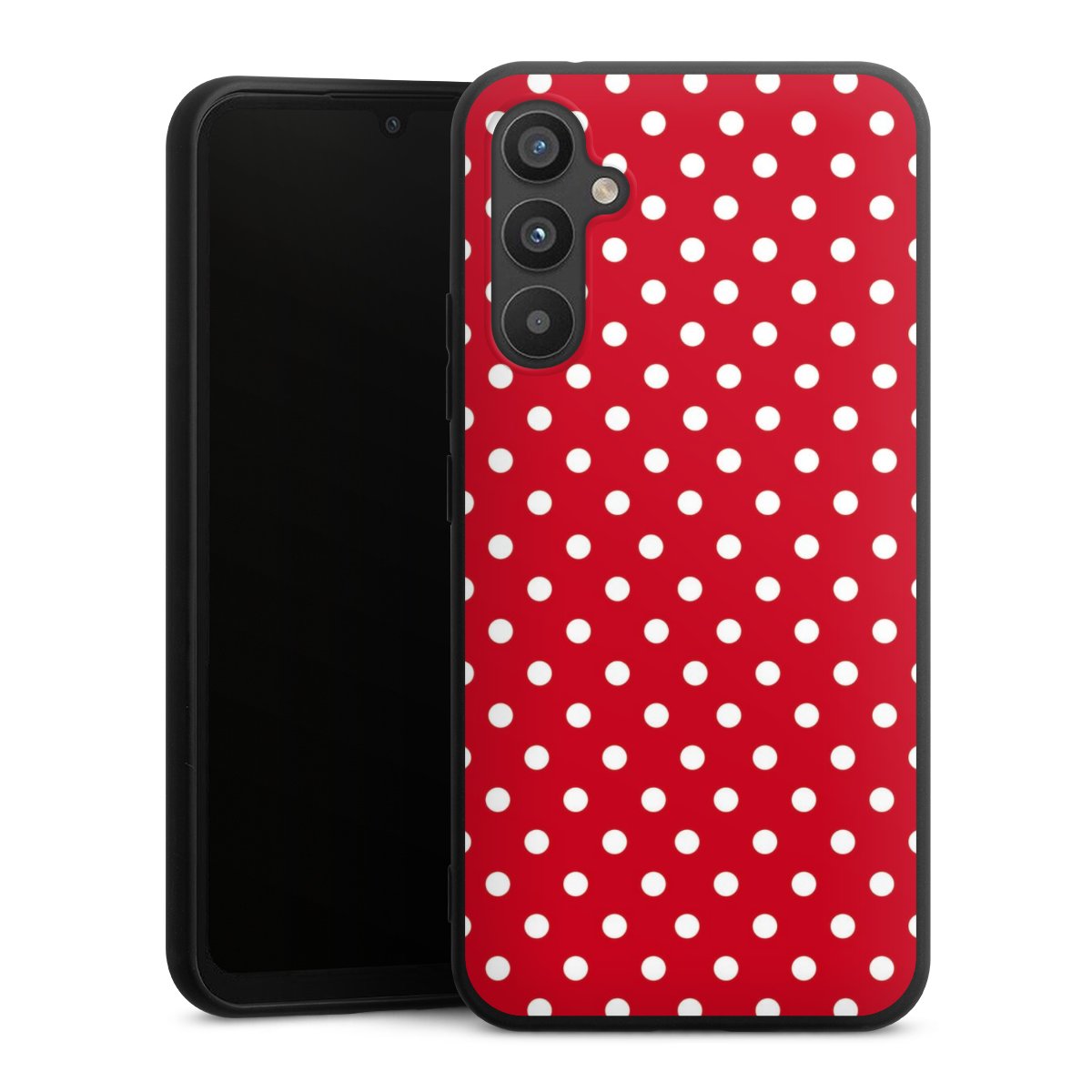 Galaxy A34 5G Handy Premium Silikon Hülle Handyhülle schwarz Case Points Polka Dots Retro Silikon Premium Case