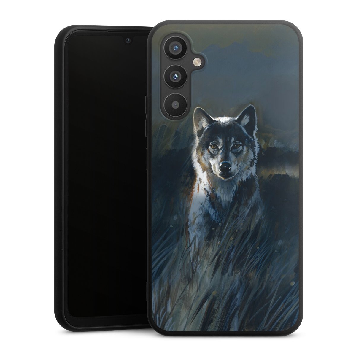 Galaxy A34 5G Handy Premium Silikon Hülle Handyhülle schwarz Case Nature Wolf Painting Silikon Premium Case