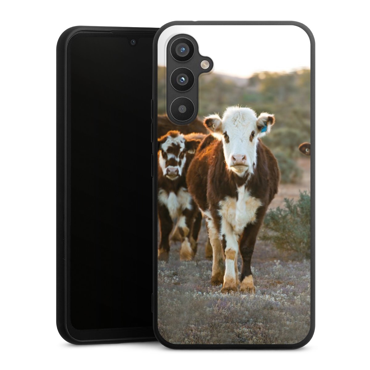 Galaxy A34 5G Handy Premium Silikon Hülle Handyhülle schwarz Case Cow Farmer Calf Silikon Premium Case