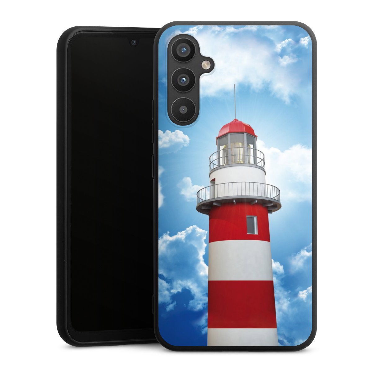 Galaxy A34 5G Handy Premium Silikon Hülle Handyhülle schwarz Case Lighthouse Sky Cloud Silikon Premium Case