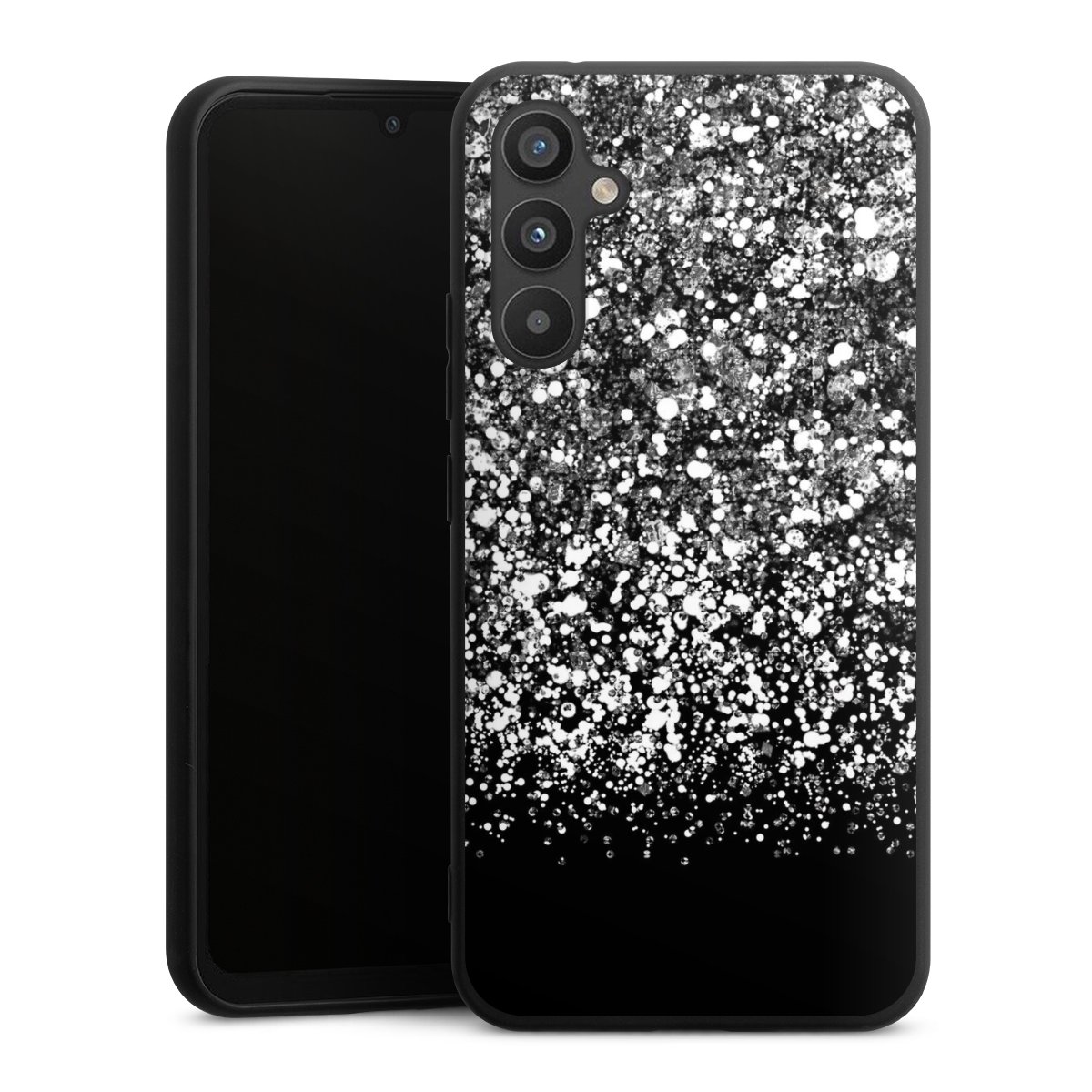 Galaxy A34 5G Handy Premium Silikon Hülle Handyhülle schwarz Case Glitzer Snowflake Muster Silikon Premium Case