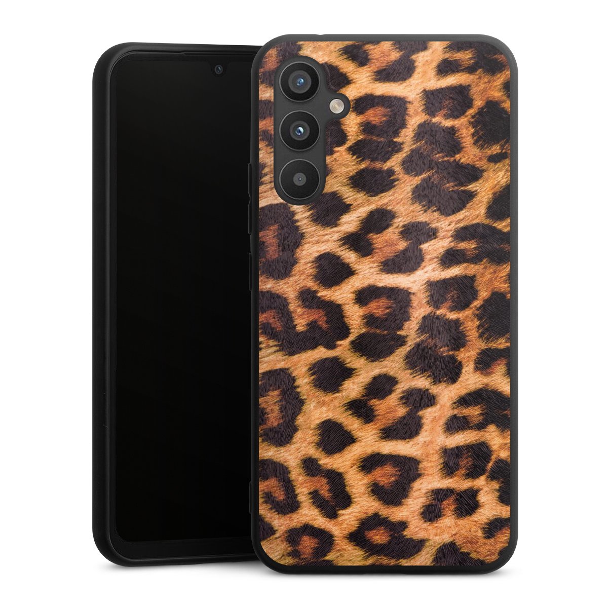 Galaxy A34 5G Handy Premium Silikon Hülle Handyhülle schwarz Case Animal Print Leopard Fur Silikon Premium Case