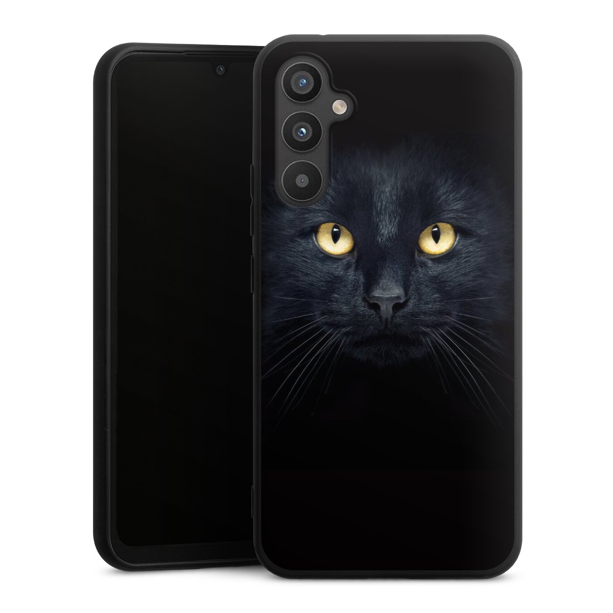 Galaxy A34 5G Handy Premium Silikon Hülle Handyhülle schwarz Case Eye Cat Black Silikon Premium Case