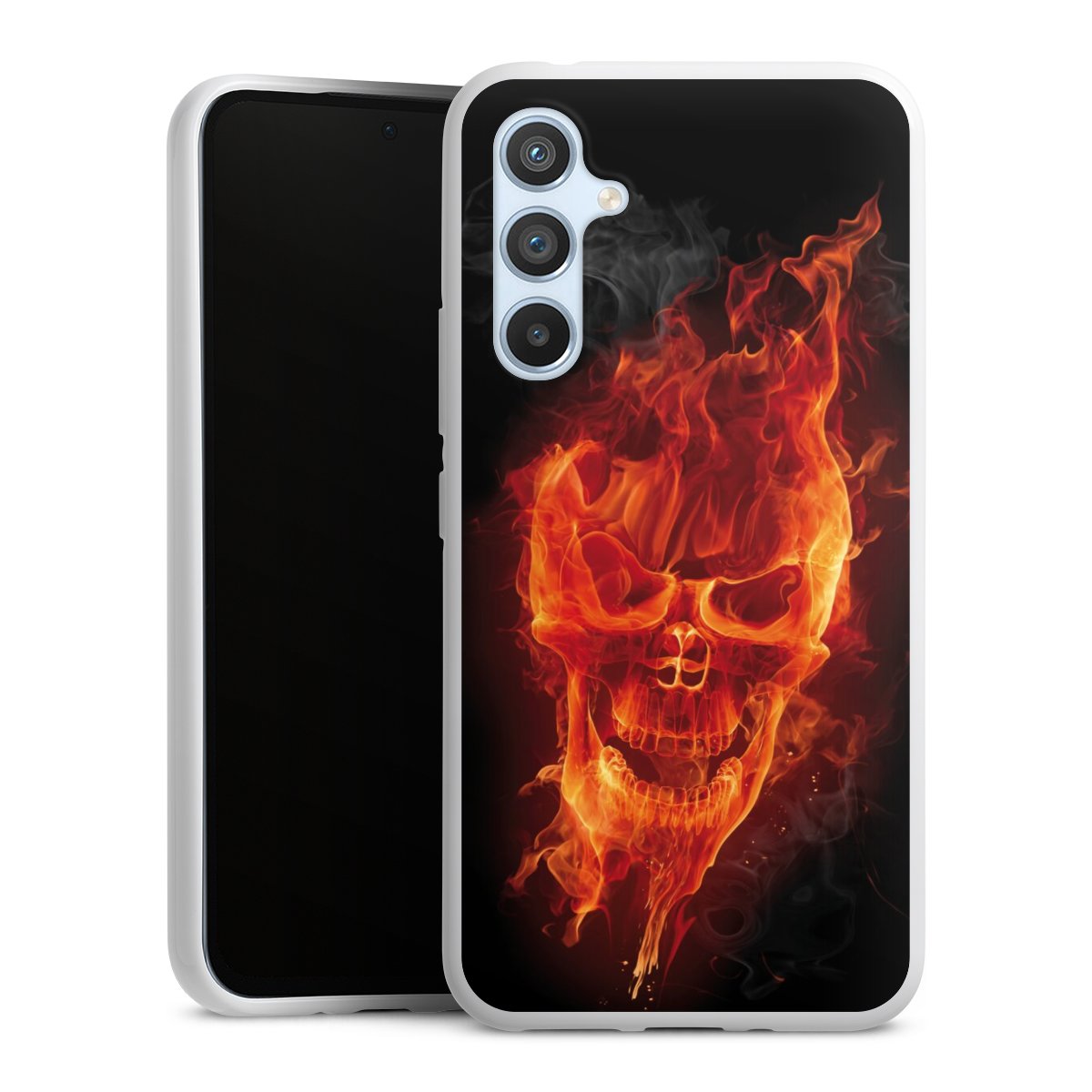 Galaxy A54 5G Handy Silikon Hülle Case weiß Handyhülle Totenkopf Skull Fire Silikon Case